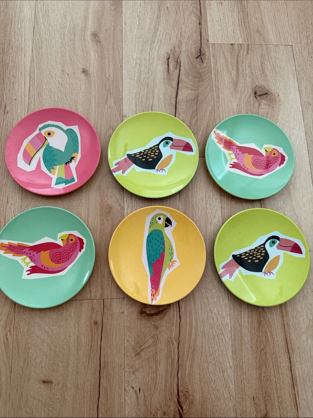 Colorful Bird Melamine Snack Plates - Set of 6